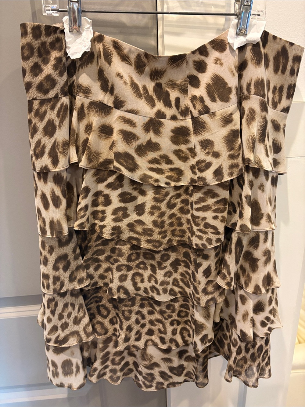 Talbots Beige and Brown Leopard Tiered A-Line Skirt